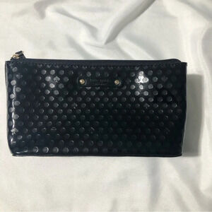 Kate Spade Makeup Case Patent faux Leather  Black Polkadot